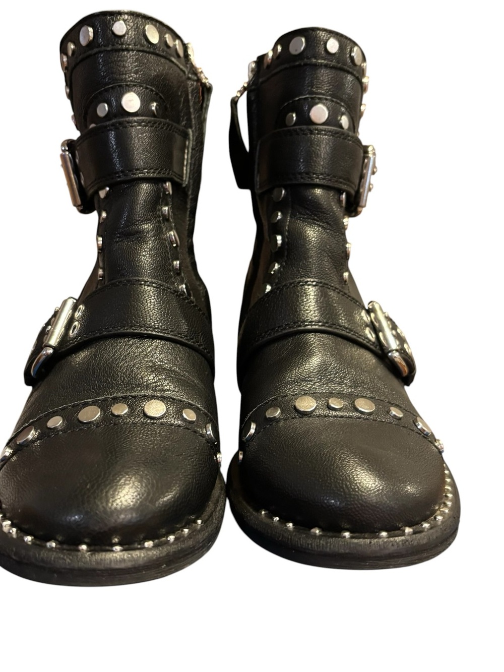 Sam Edelman Womens Drea Black Leather Studded Side Zip Moto Boots Size US 8